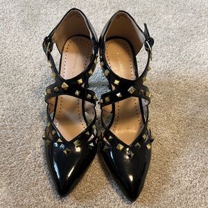 Adrienne Vittadini Black Heels with Gold Accents